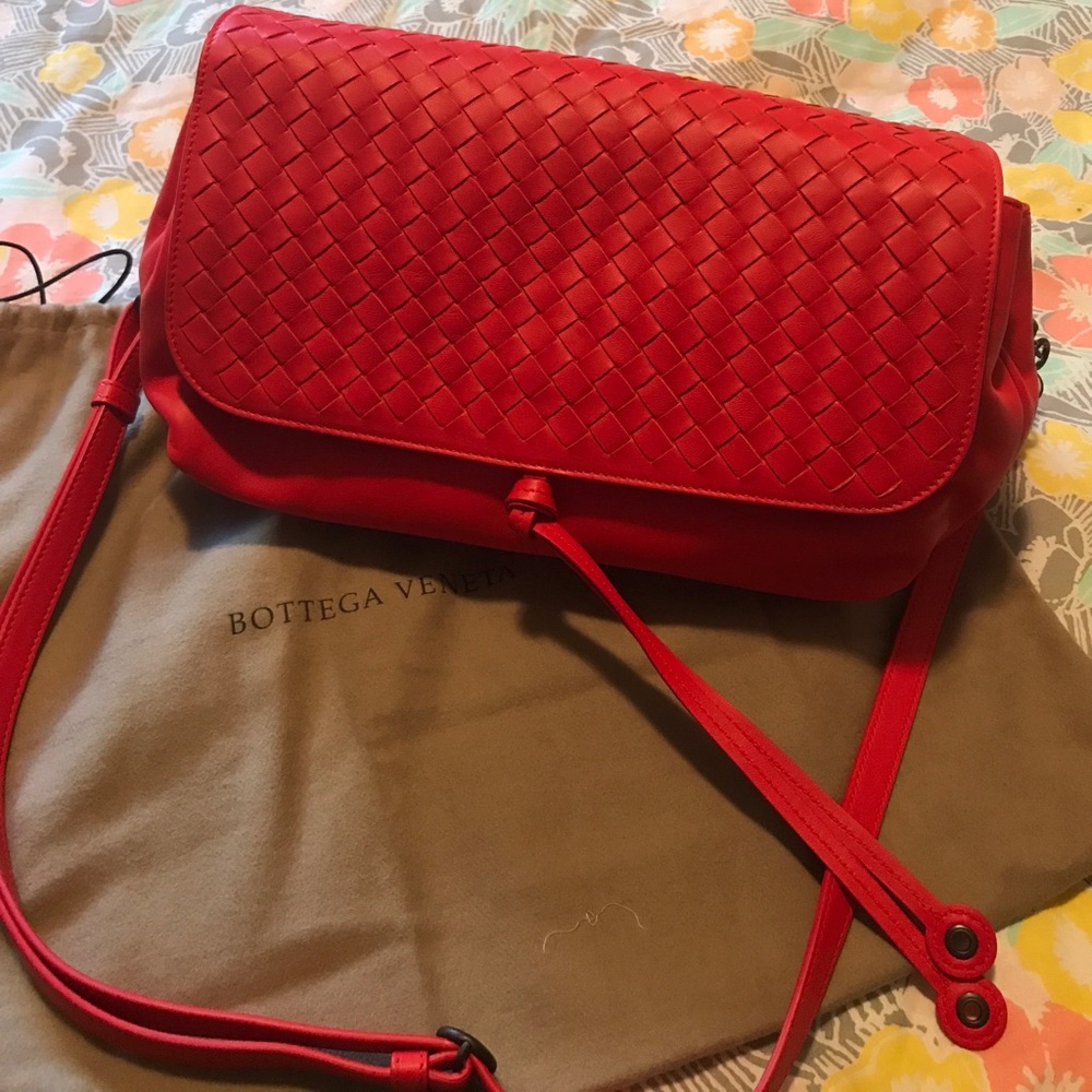 Bottega Veneta Red Woven Leather Bag